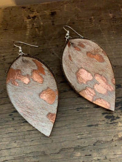 Rose Gold Acid Wash Hair On Leather Earrings - Jill's Jewels | Unique, Handcrafted, Trendy, And Fun Jewelry