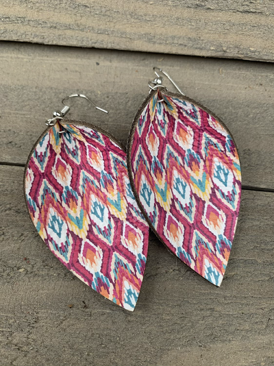 Magenta Aztec Leather Earrings - Jill's Jewels | Unique, Handcrafted, Trendy, And Fun Jewelry