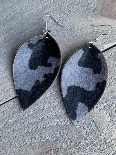 Grey and Black Camo hair on leather earring - Jill's Jewels | Unique, Handcrafted, Trendy, And Fun Jewelry