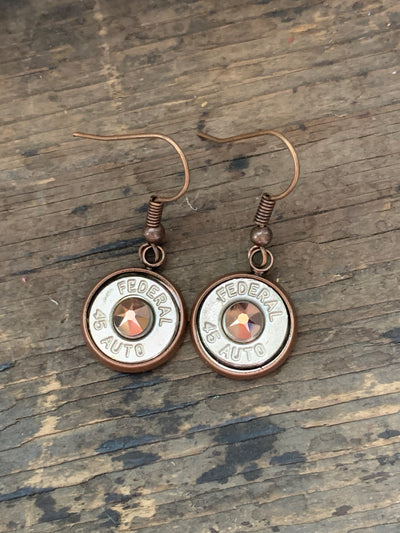 Copper 45 caliber rose gold drop bullet earrings - Jill's Jewels | Unique, Handcrafted, Trendy, And Fun Jewelry