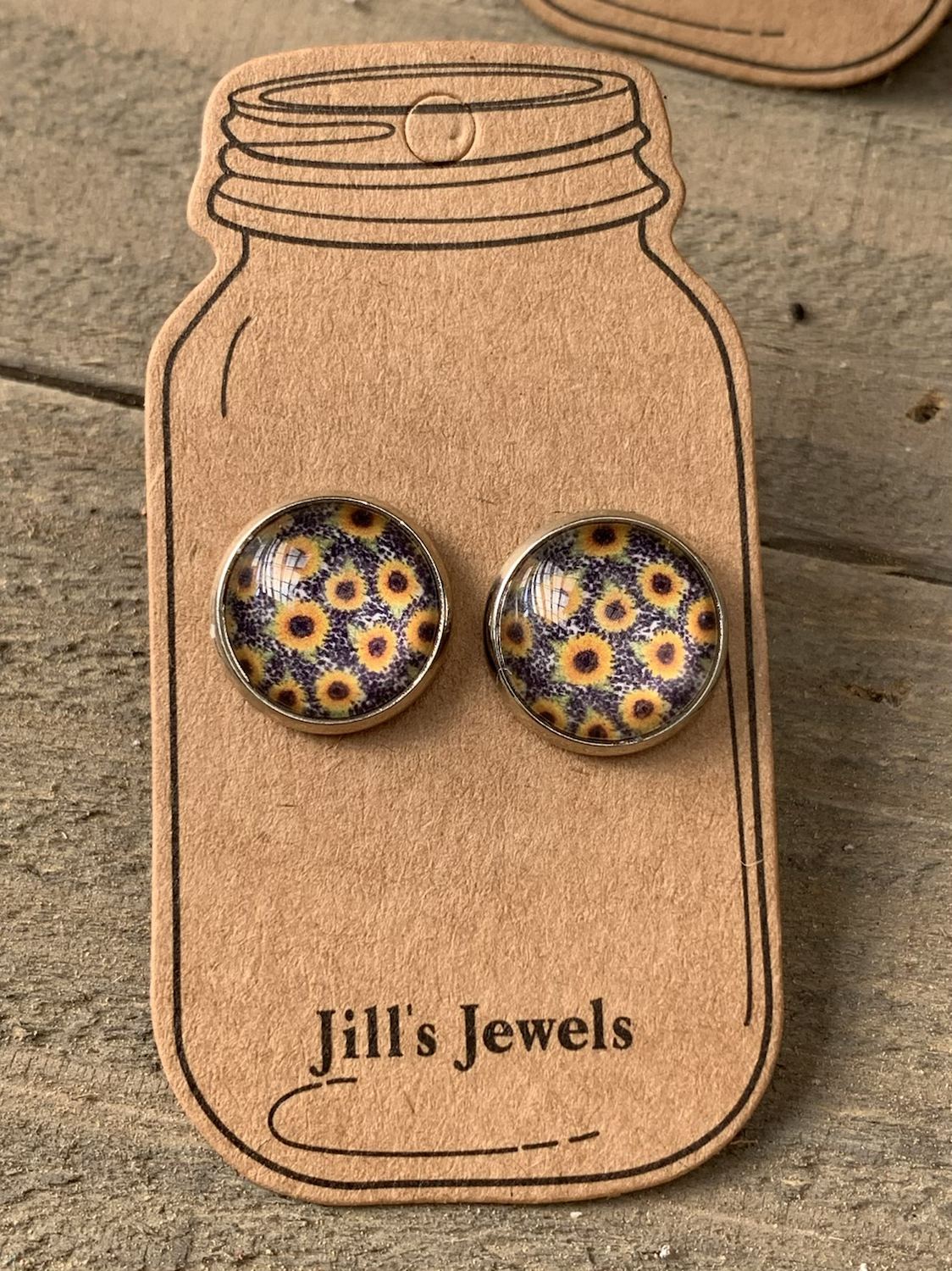Grey Sunflower Stud Earrings - Jill's Jewels | Unique, Handcrafted, Trendy, And Fun Jewelry