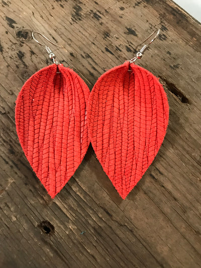 Coral palm leaf textured leather earring - Jill's Jewels | Unique, Handcrafted, Trendy, And Fun Jewelry