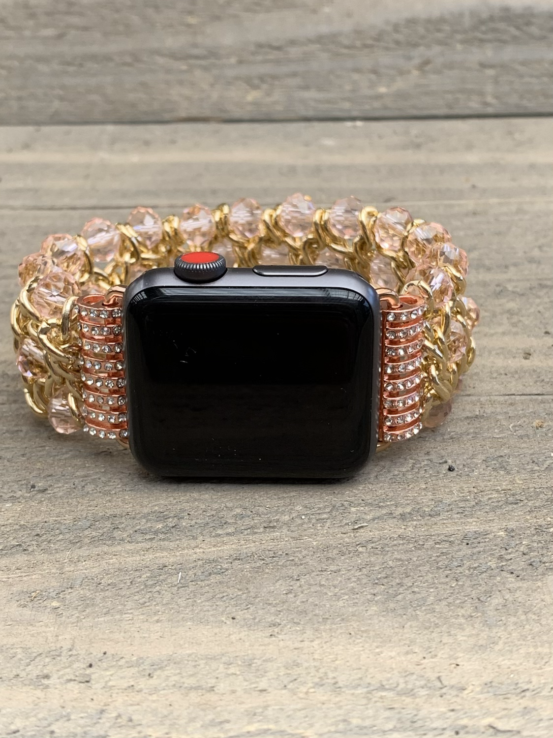 Rose Gold Gold Chain Beaded Stretch Smart Watch Band - Jill's Jewels | Unique, Handcrafted, Trendy, And Fun Jewelry