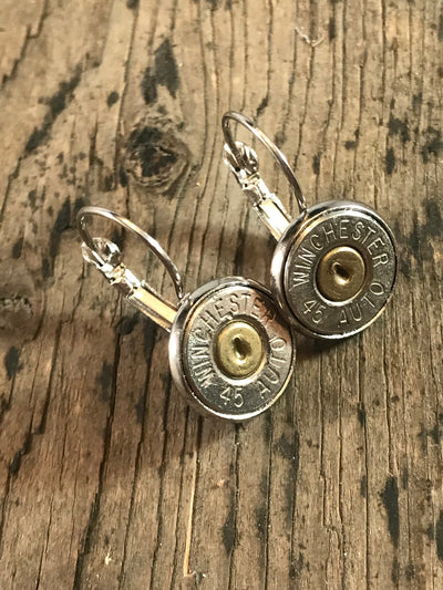Silver lever back earrings with 45 Auto bullets - Jill's Jewels | Unique, Handcrafted, Trendy, And Fun Jewelry