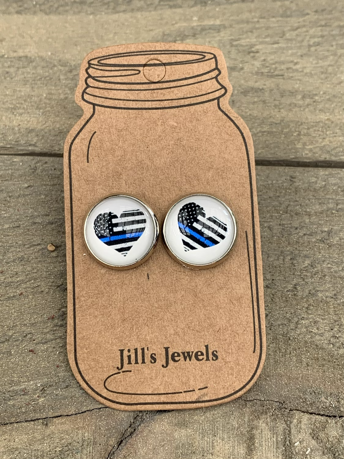 Blue Line Heart Stud Earrings - Jill's Jewels | Unique, Handcrafted, Trendy, And Fun Jewelry