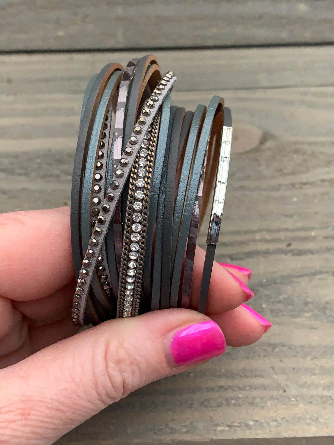 Grey and Silver Double Wrap Magnetic Bracelet - Jill's Jewels | Unique, Handcrafted, Trendy, And Fun Jewelry