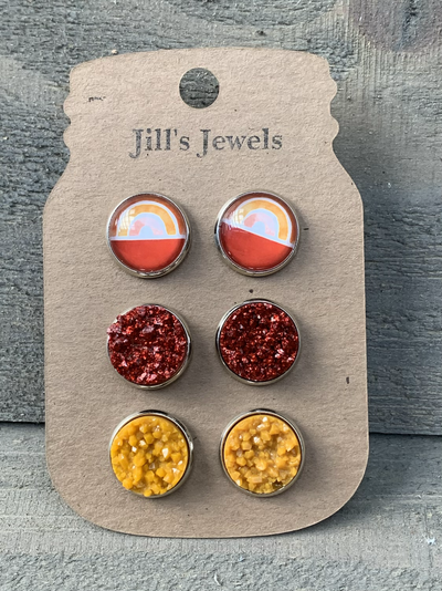 Orange Fall Rainbow Faux Druzy Earring 3 Set - Jill's Jewels | Unique, Handcrafted, Trendy, And Fun Jewelry