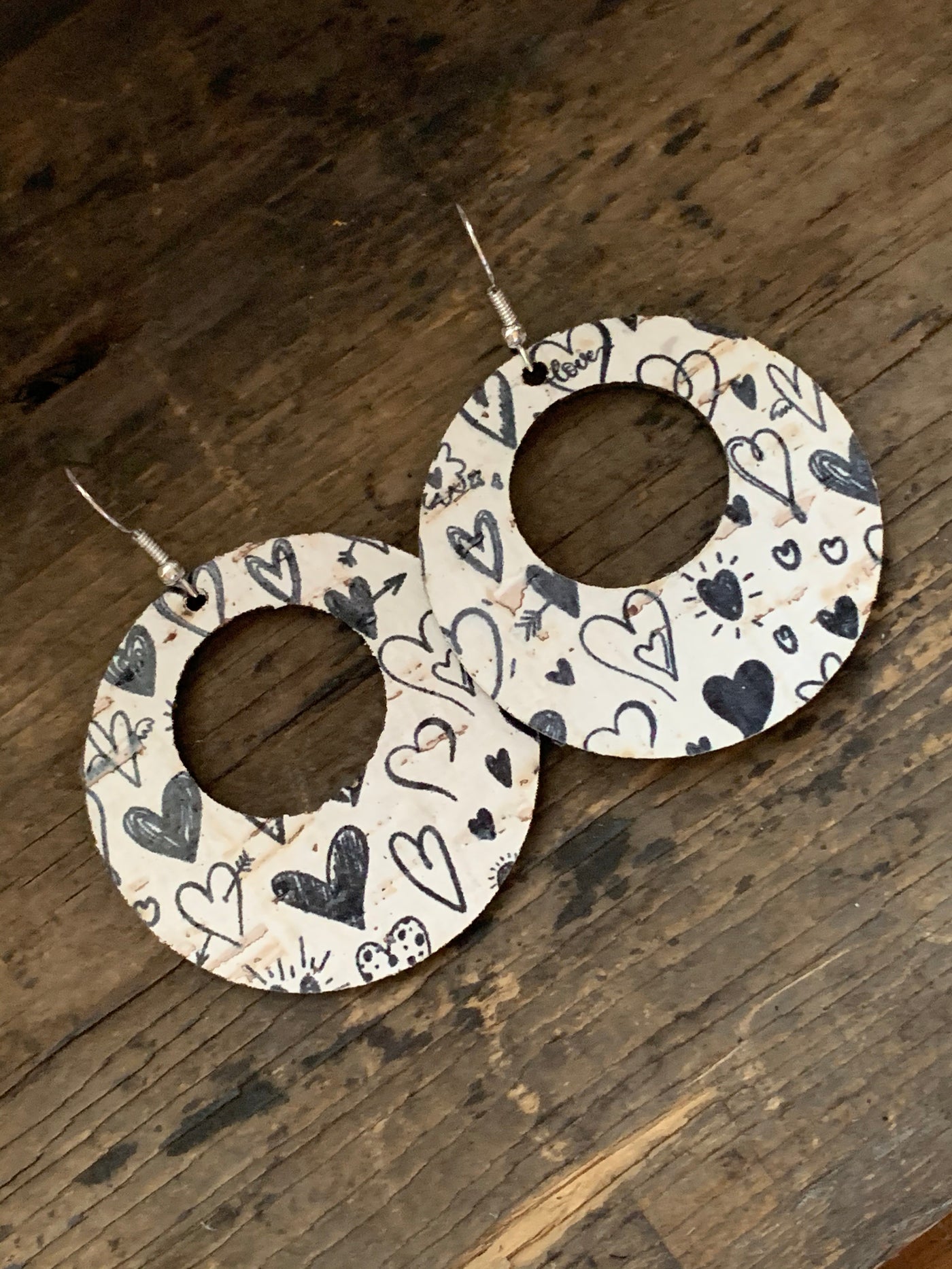Black and White Hearts Cork Hoop Earring - Jill's Jewels | Unique, Handcrafted, Trendy, And Fun Jewelry