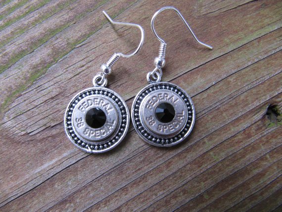 Bullet Earrings-38 Caliber Black Swarovski - Jill's Jewels | Unique, Handcrafted, Trendy, And Fun Jewelry