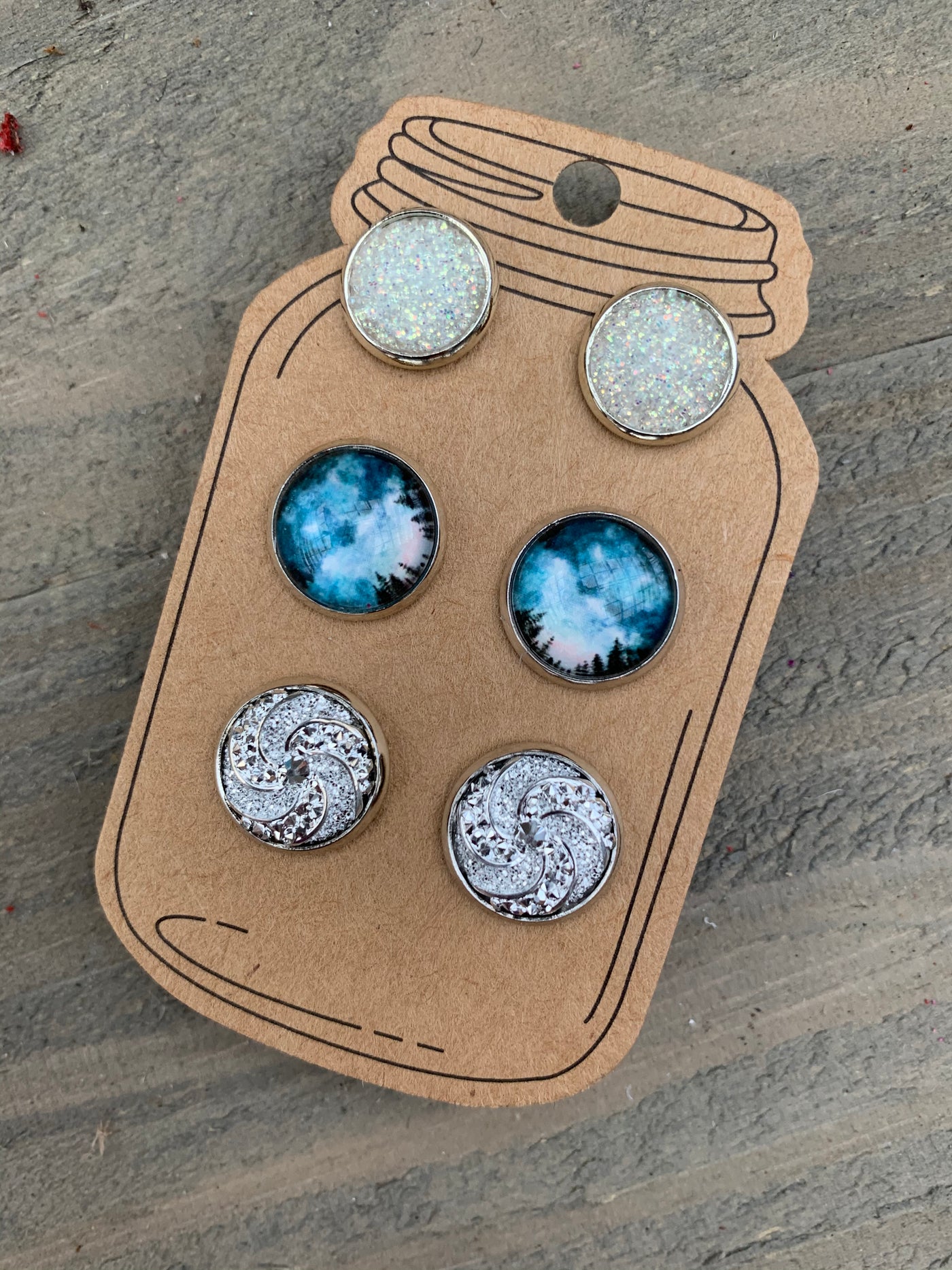 Blue and Silver Forrest Faux Druzy Earring 3 Set - Jill's Jewels | Unique, Handcrafted, Trendy, And Fun Jewelry