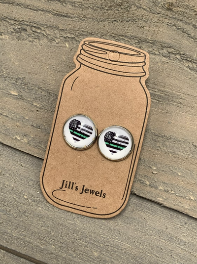 Green Line Heart Stud Earrings - Jill's Jewels | Unique, Handcrafted, Trendy, And Fun Jewelry