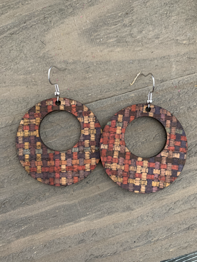 Multi Colored Weave Round Cork Leather Earring - Jill's Jewels | Unique, Handcrafted, Trendy, And Fun Jewelry