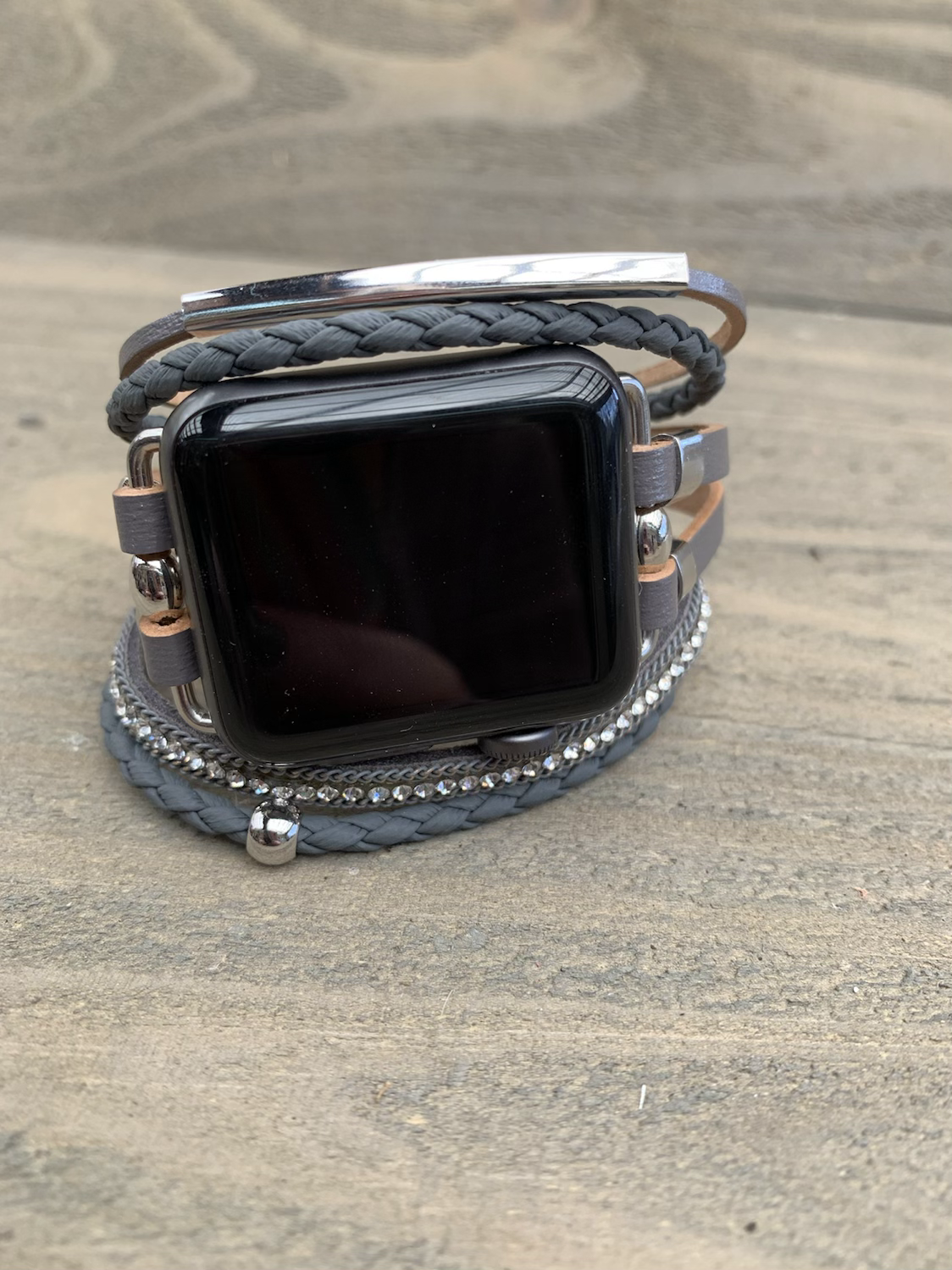 Grey Multi Strand Leather Smart Watch Bracelet - Jill's Jewels | Unique, Handcrafted, Trendy, And Fun Jewelry