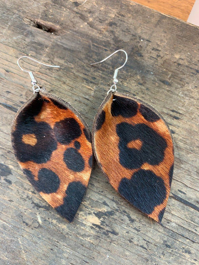 Leopard Print Hair On Leather Earrings - Jill's Jewels | Unique, Handcrafted, Trendy, And Fun Jewelry