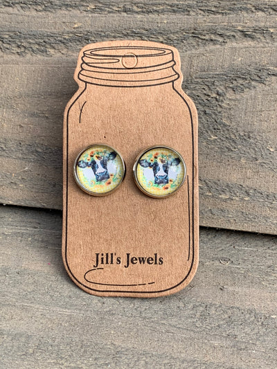 Sunflower Cow Stud Earrings - Jill's Jewels | Unique, Handcrafted, Trendy, And Fun Jewelry