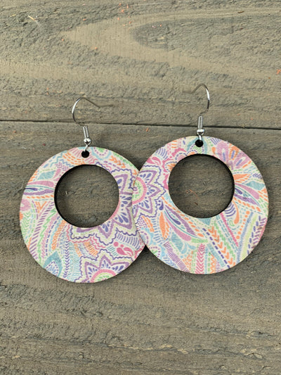 White Rainbow Flower Round Cork Leather Earring - Jill's Jewels | Unique, Handcrafted, Trendy, And Fun Jewelry