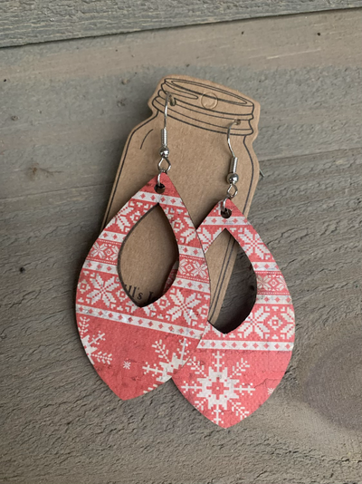 Red Christmas Sweater Print Cork Teardrop Earring - Jill's Jewels | Unique, Handcrafted, Trendy, And Fun Jewelry