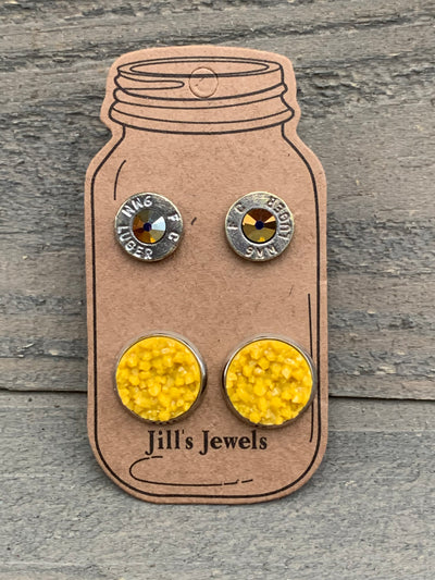 Mustard Yellow Druzy 40 Caliber bullet earring set - Jill's Jewels | Unique, Handcrafted, Trendy, And Fun Jewelry