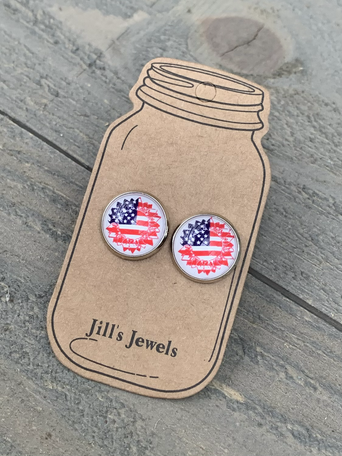 Red White and Blue Flag Sunflower Stud Earrings - Jill's Jewels | Unique, Handcrafted, Trendy, And Fun Jewelry