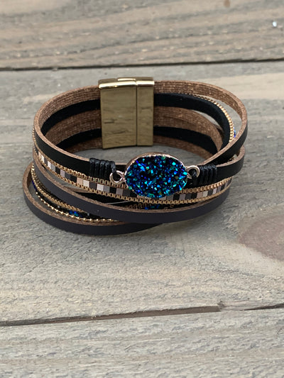 Black and Blue Druzy Crisscross Magnetic Bracelet - Jill's Jewels | Unique, Handcrafted, Trendy, And Fun Jewelry