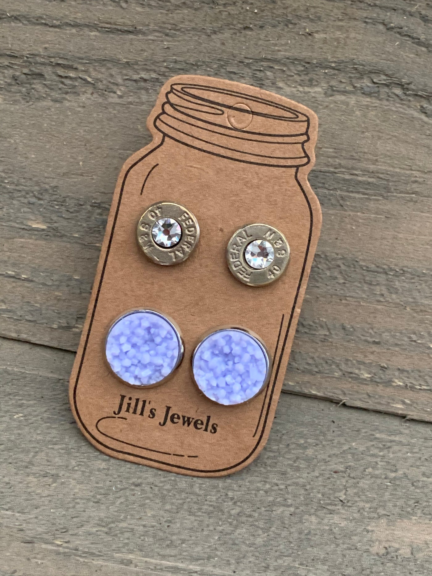 Lilac Purple 40 Caliber bullet earring set - Jill's Jewels | Unique, Handcrafted, Trendy, And Fun Jewelry