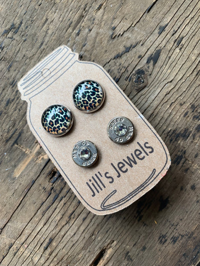 Leopard and 40 caliber bullet earring set - Jill's Jewels | Unique, Handcrafted, Trendy, And Fun Jewelry
