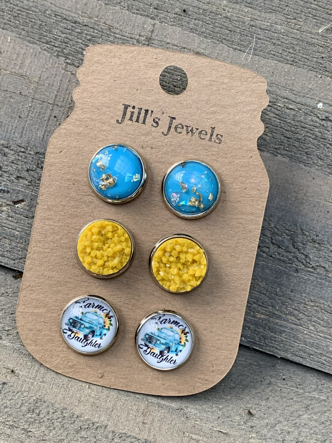 Farmers Daughter Mustard and Blue Faux Druzy Earring 3 Set - Jill's Jewels | Unique, Handcrafted, Trendy, And Fun Jewelry