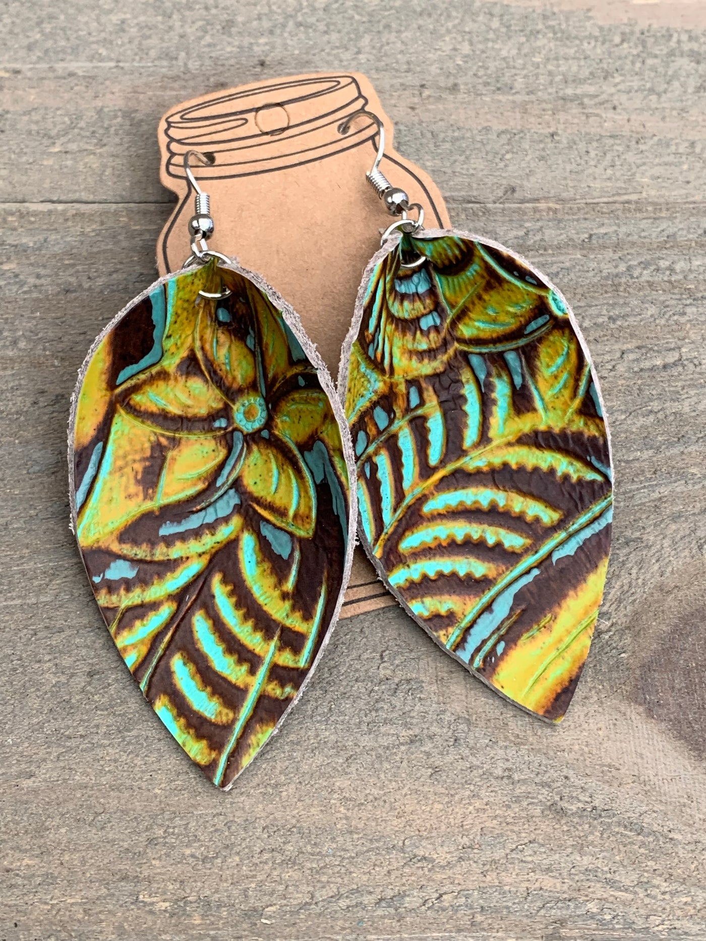 Green Jungle Embossed Leather Earrings - Jill's Jewels | Unique, Handcrafted, Trendy, And Fun Jewelry