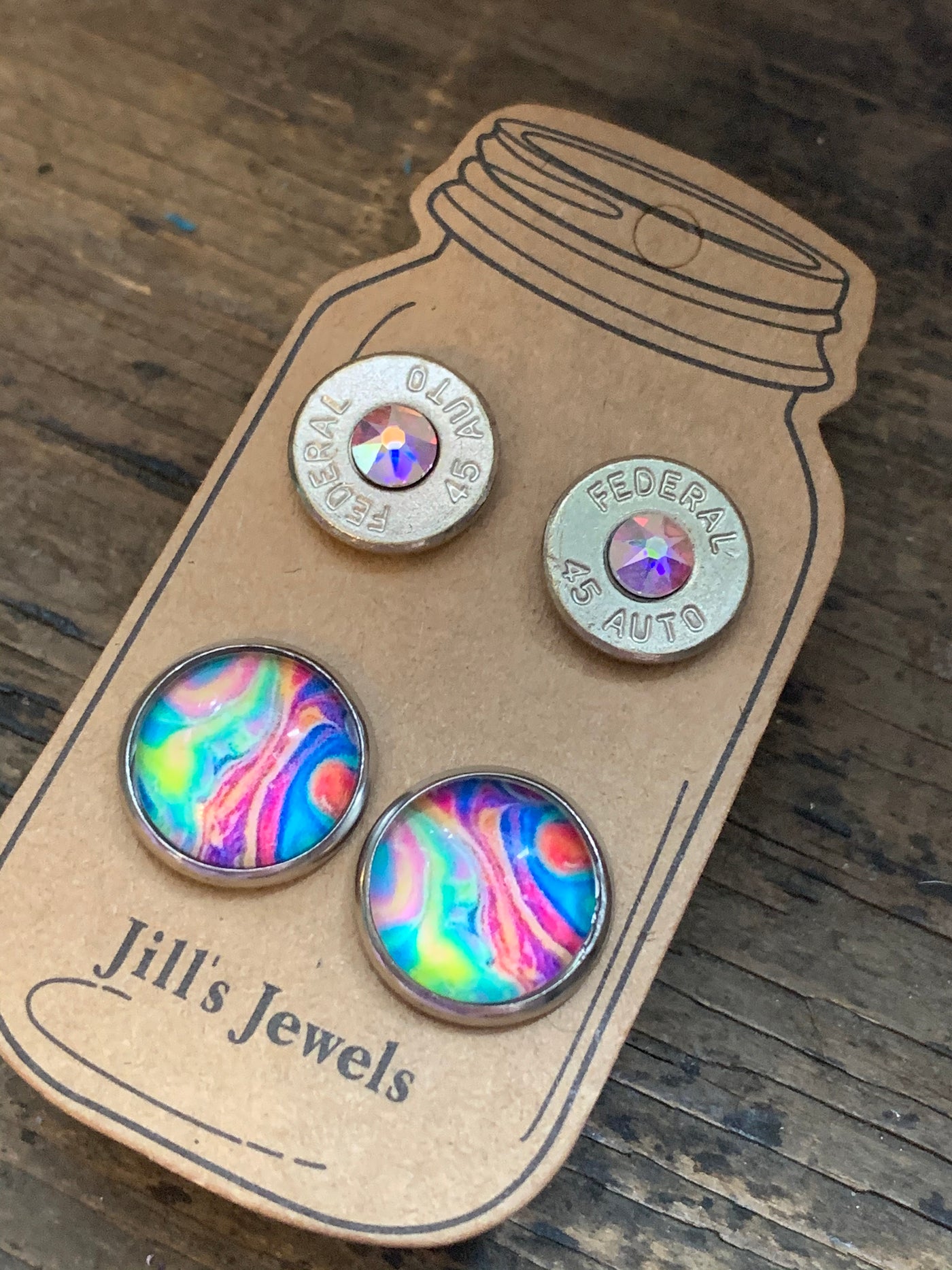 Neon Swirl and 45 Auto bullet earring set - Jill's Jewels | Unique, Handcrafted, Trendy, And Fun Jewelry