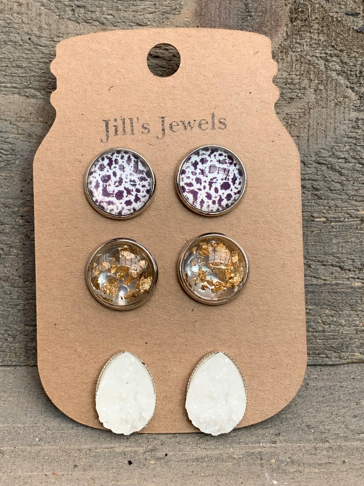 Cow Print Gold Teardrop Faux Druzy Earring 3 Set - Jill's Jewels | Unique, Handcrafted, Trendy, And Fun Jewelry