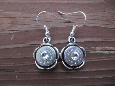 Bullet Earrings- 357 Floral with Crystal Accent - Jill's Jewels | Unique, Handcrafted, Trendy, And Fun Jewelry