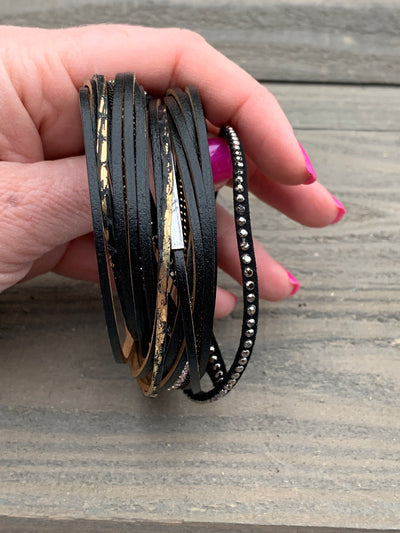 Black and Gold Double Wrap Magnetic Bracelet - Jill's Jewels | Unique, Handcrafted, Trendy, And Fun Jewelry