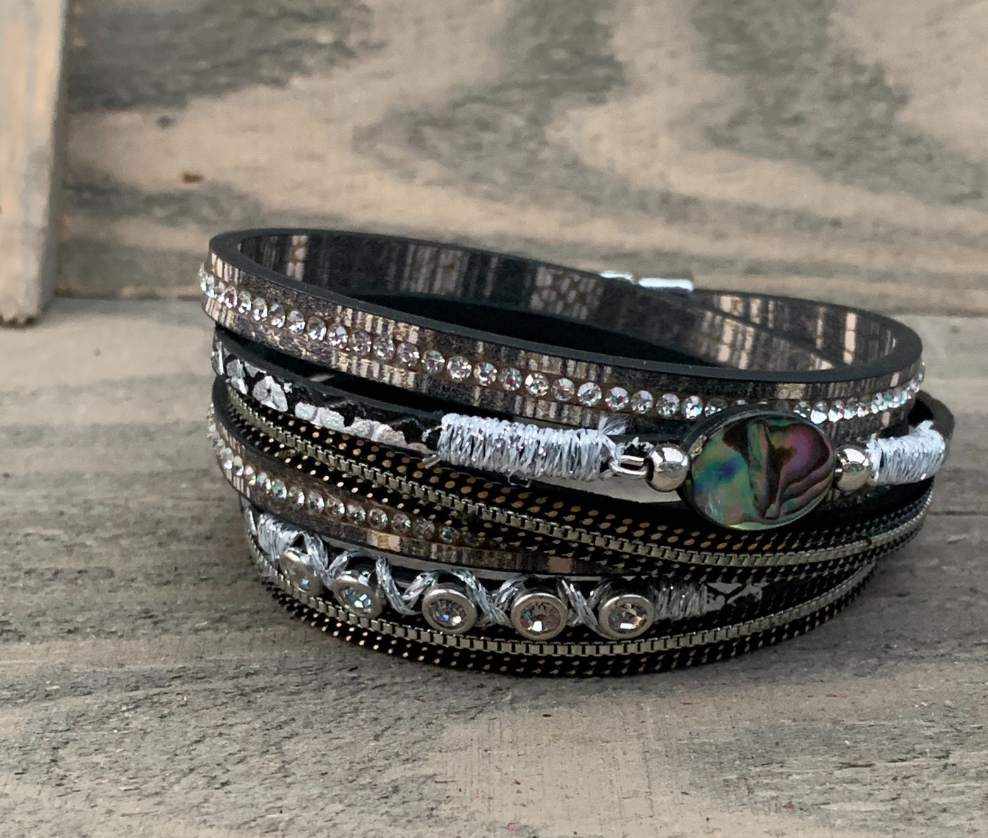 Silver and Grey Abalone Double Wrap Magnetic Bracelet - Jill's Jewels | Unique, Handcrafted, Trendy, And Fun Jewelry