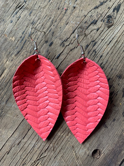 Coral braided leather earrings - Jill's Jewels | Unique, Handcrafted, Trendy, And Fun Jewelry