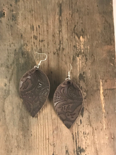 Brown Suede Embossed Earrings - Jill's Jewels | Unique, Handcrafted, Trendy, And Fun Jewelry