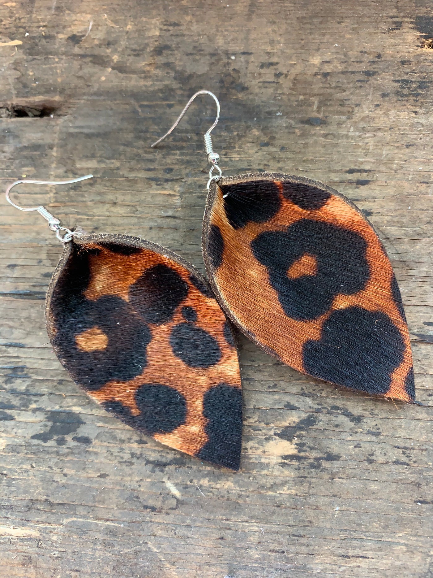 Leopard Print Hair On Leather Earrings - Jill's Jewels | Unique, Handcrafted, Trendy, And Fun Jewelry