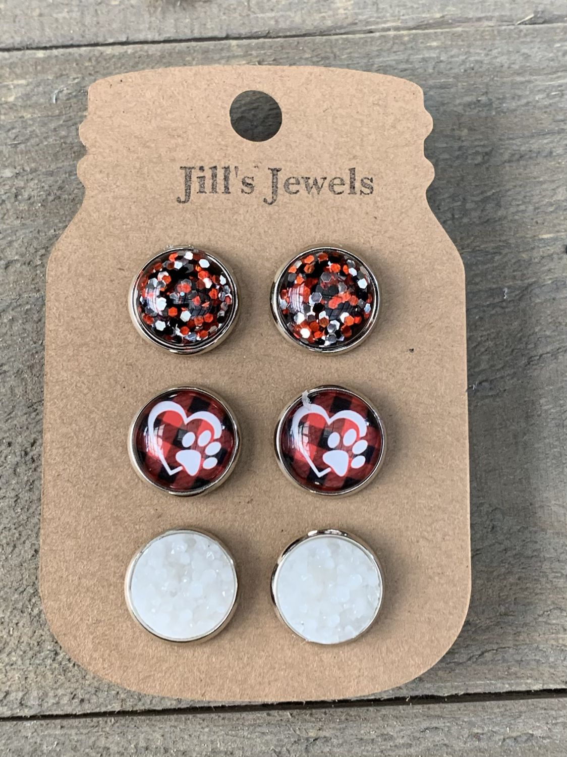 Buffalo Plaid Paw Print Faux Druzy Earring 3 Set - Jill's Jewels | Unique, Handcrafted, Trendy, And Fun Jewelry
