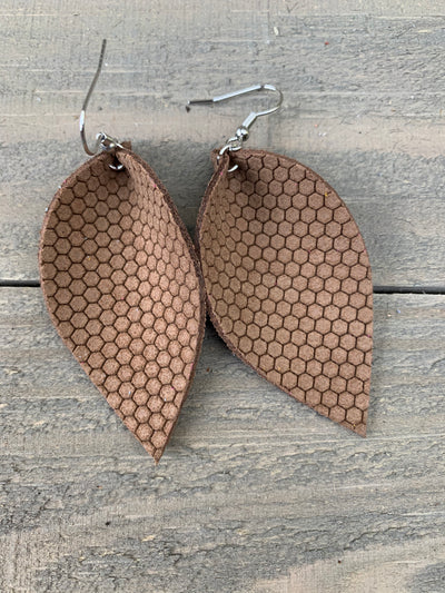 Brown Mini Honeycomb Leather Earrings - Jill's Jewels | Unique, Handcrafted, Trendy, And Fun Jewelry