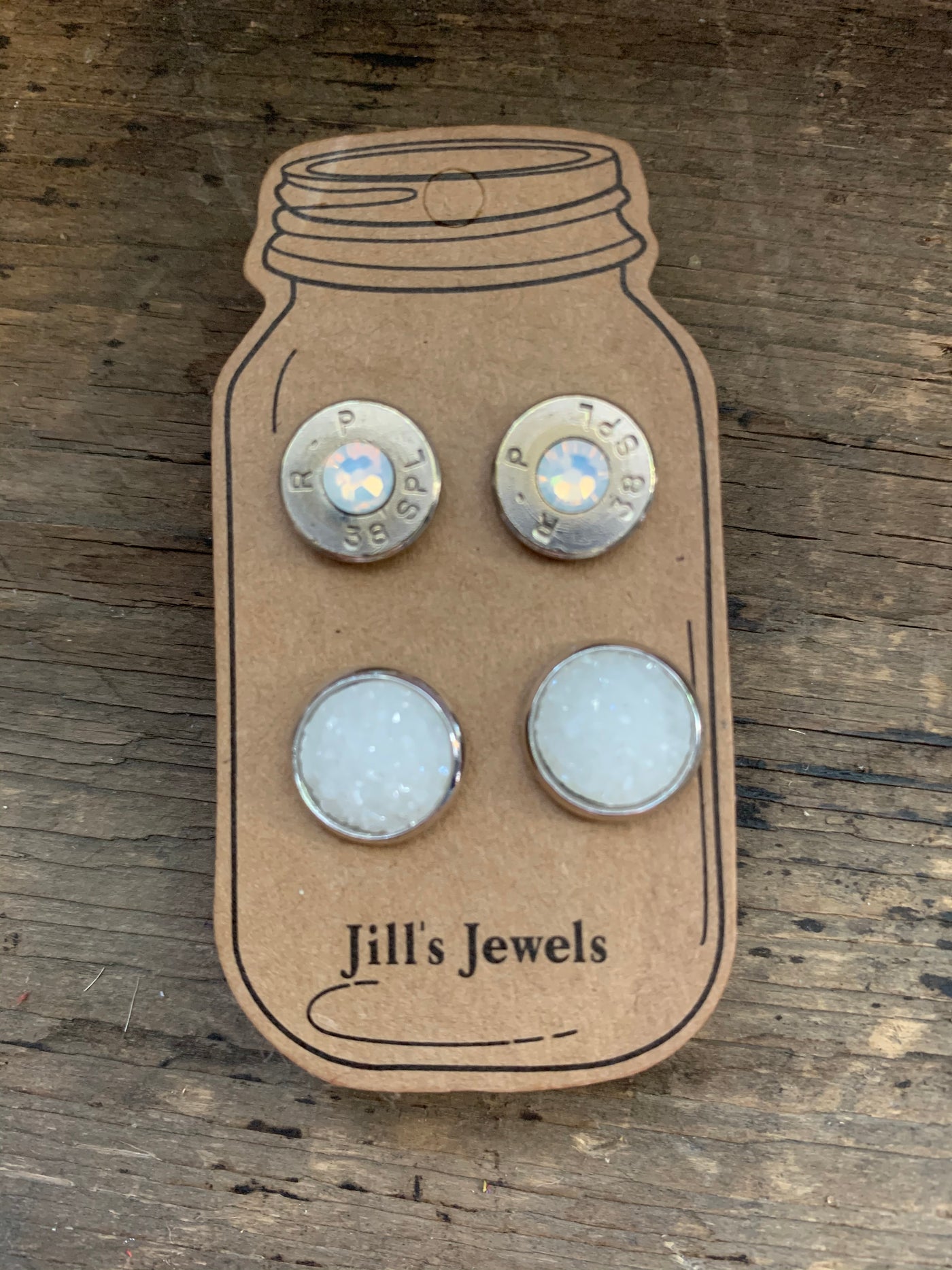 White Druzy and 38 Special bullet earring set - Jill's Jewels | Unique, Handcrafted, Trendy, And Fun Jewelry