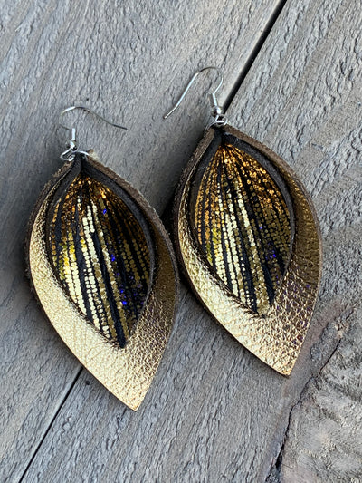Gold and Black Rain leather earrings - Jill's Jewels | Unique, Handcrafted, Trendy, And Fun Jewelry