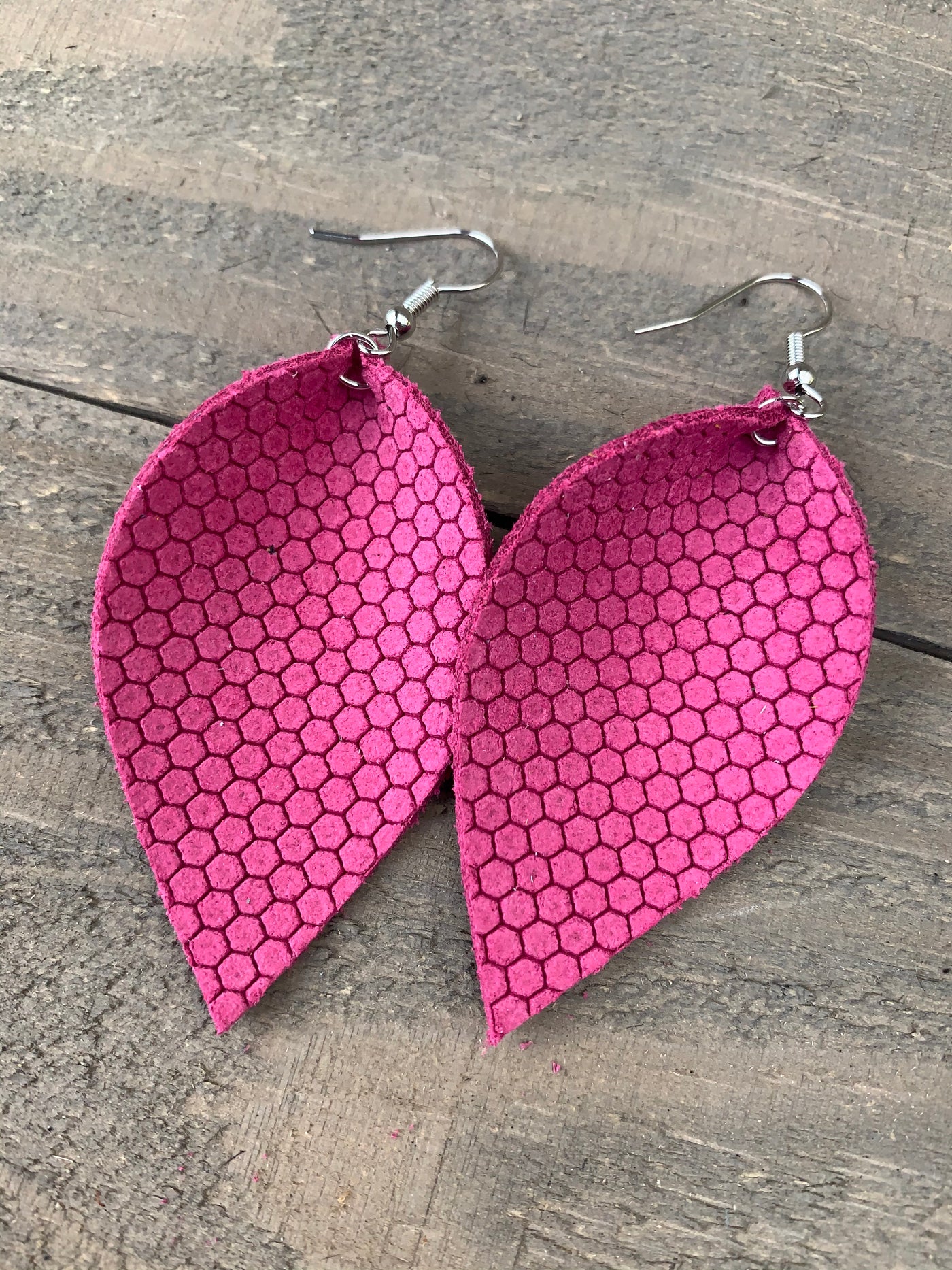 Pink Honeycomb Leather Earrings - Jill's Jewels | Unique, Handcrafted, Trendy, And Fun Jewelry