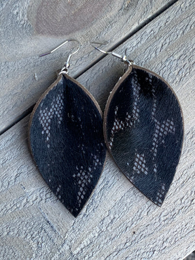 Black Lace Leopard hair on leather earring - Jill's Jewels | Unique, Handcrafted, Trendy, And Fun Jewelry