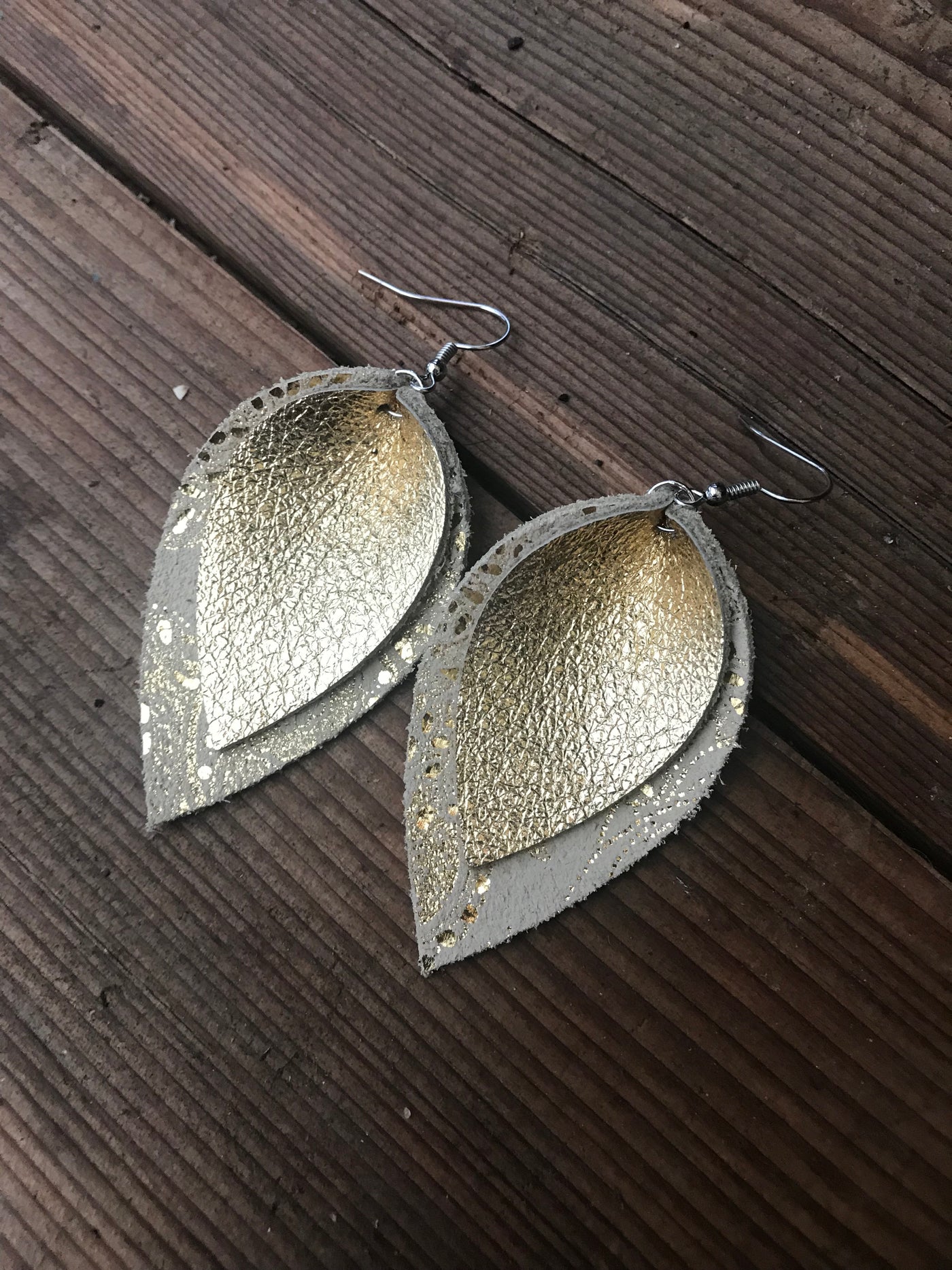 Gold paisley leather earrings - Jill's Jewels | Unique, Handcrafted, Trendy, And Fun Jewelry