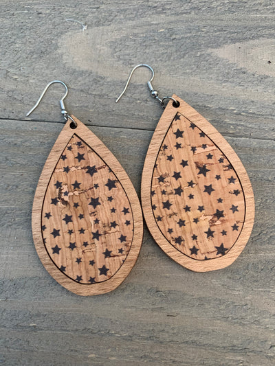 Star Cork and Wood Teardrop Earrings - Jill's Jewels | Unique, Handcrafted, Trendy, And Fun Jewelry