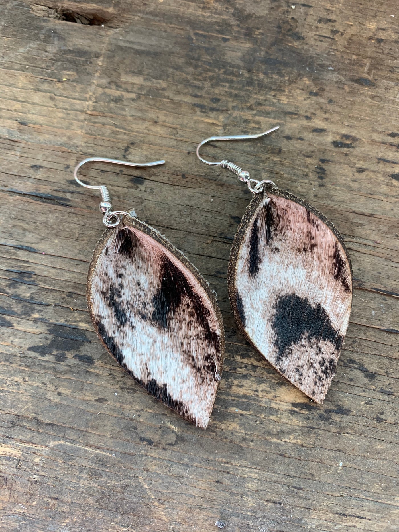 Snow Leopard Wash Hair On Leather Earrings - Jill's Jewels | Unique, Handcrafted, Trendy, And Fun Jewelry
