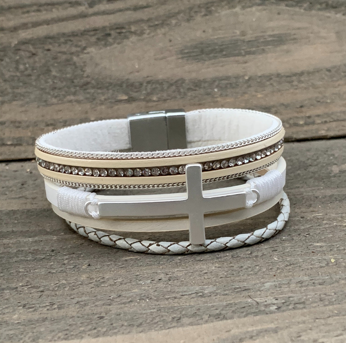 White and Silver Cross Magnetic Bracelet - Jill's Jewels | Unique, Handcrafted, Trendy, And Fun Jewelry