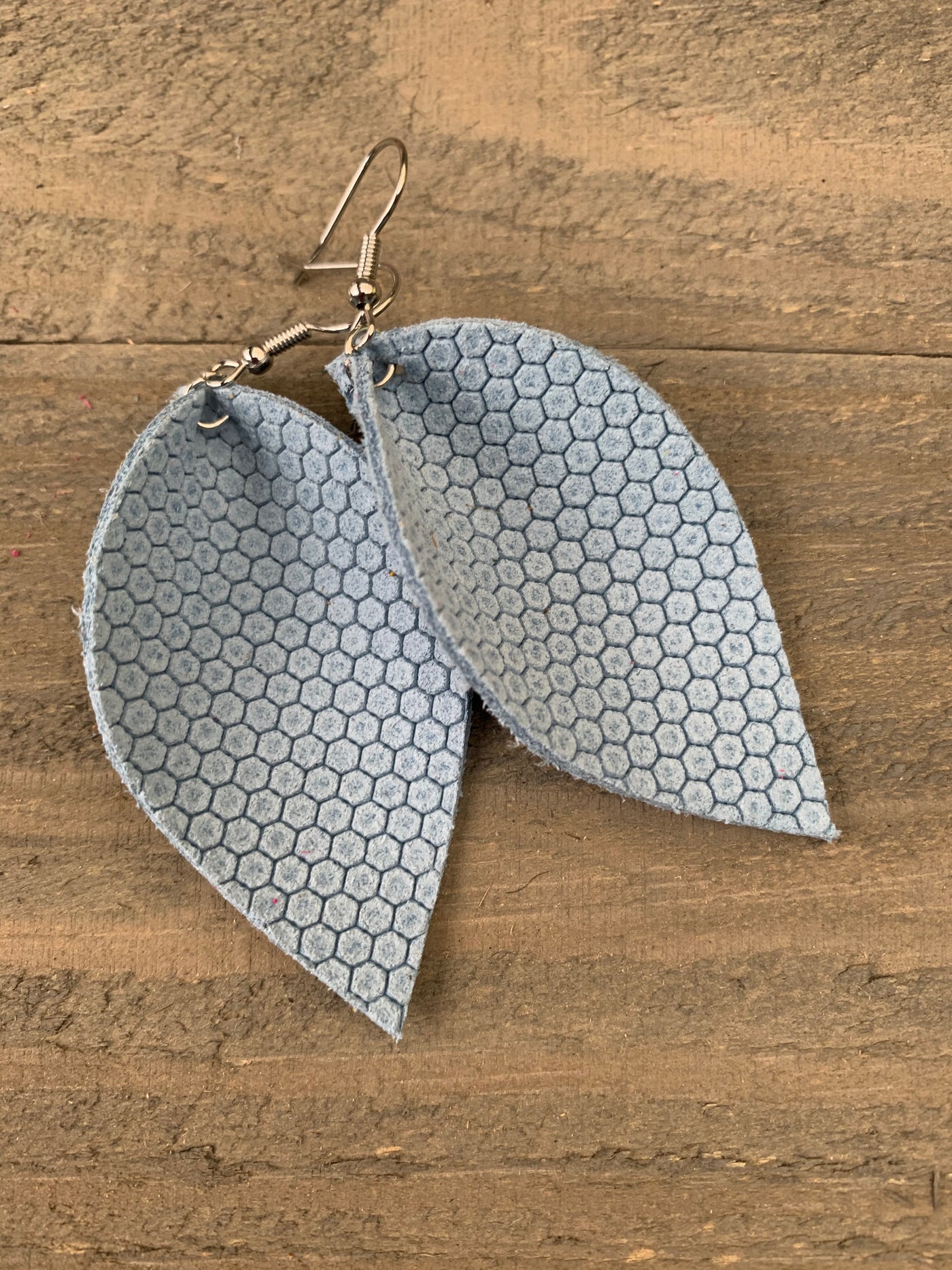 Baby Blue Mini Honeycomb Leather Earrings - Jill's Jewels | Unique, Handcrafted, Trendy, And Fun Jewelry