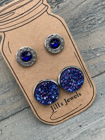 Blue Cosmic 9mm bullet earring set - Jill's Jewels | Unique, Handcrafted, Trendy, And Fun Jewelry