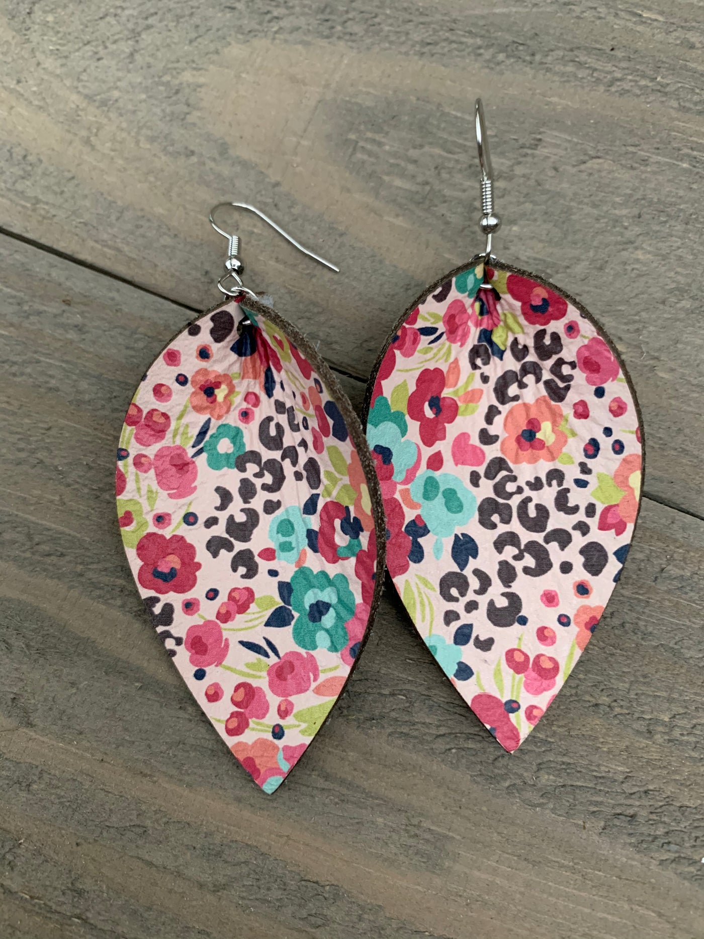 Floral Leopard Leather Earrings - Jill's Jewels | Unique, Handcrafted, Trendy, And Fun Jewelry