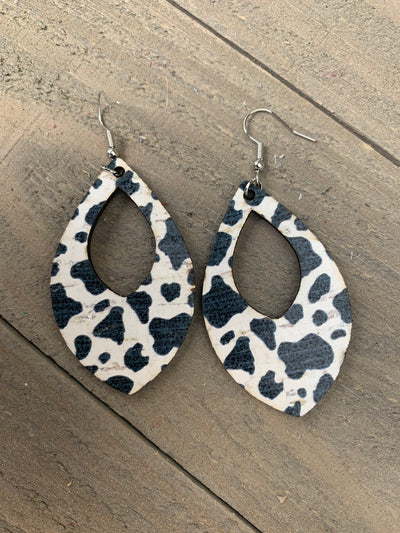 Cow Print Cork Teardrop Earring - Jill's Jewels | Unique, Handcrafted, Trendy, And Fun Jewelry